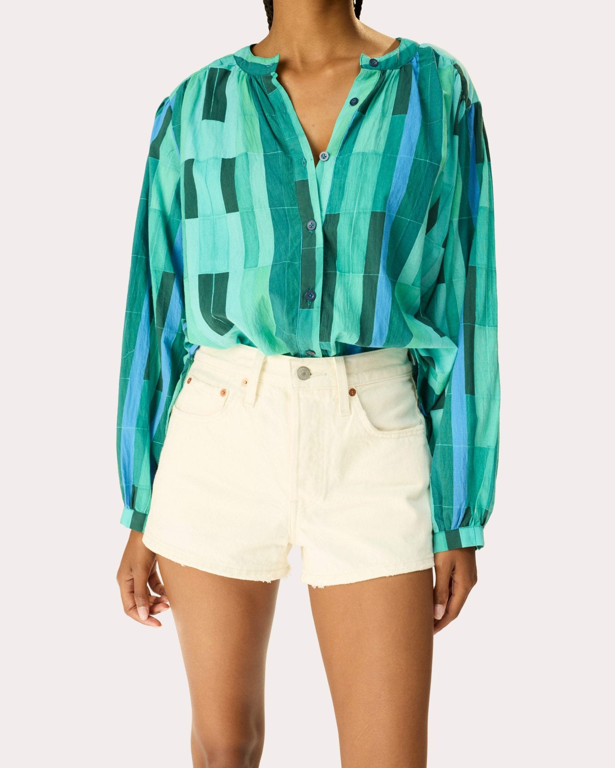 Tolan Cotton Gathered Button-Up Shirt