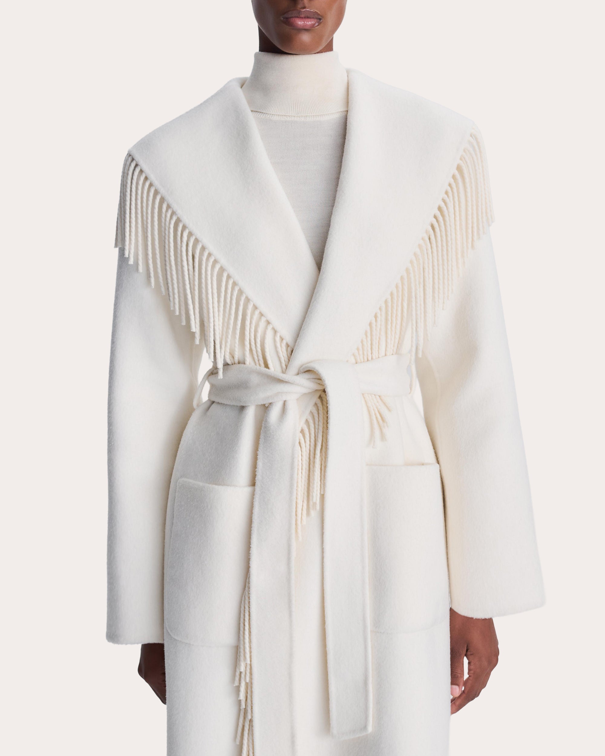 Carrie Fringe Wool Wrap Coat