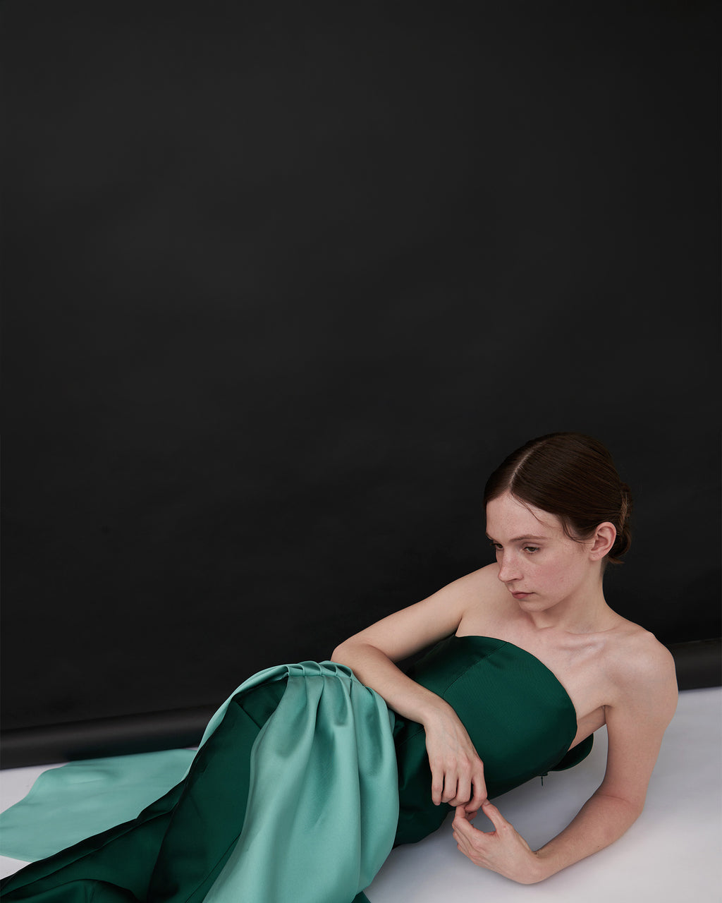 Pearl Satin Gathered Drape Strapless Dress