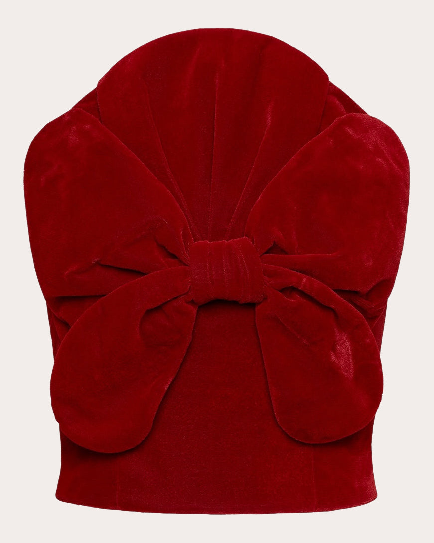 Luigi Velvet Bow Bustier Top