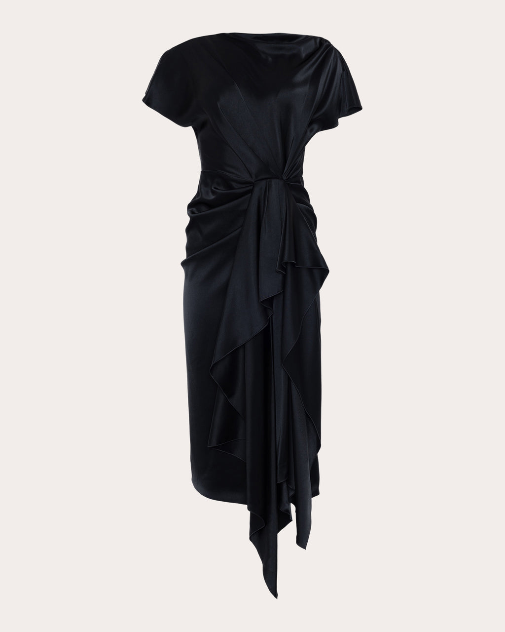 Zoa Satin Gathered Drape Midi Dress