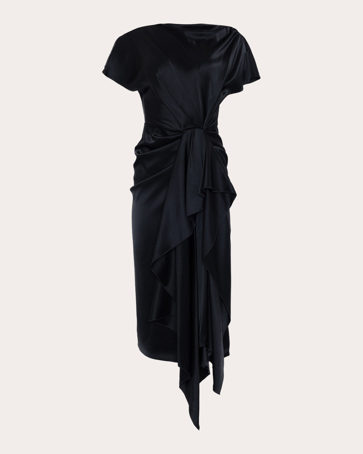 Zoa Satin Gathered Drape Midi Dress