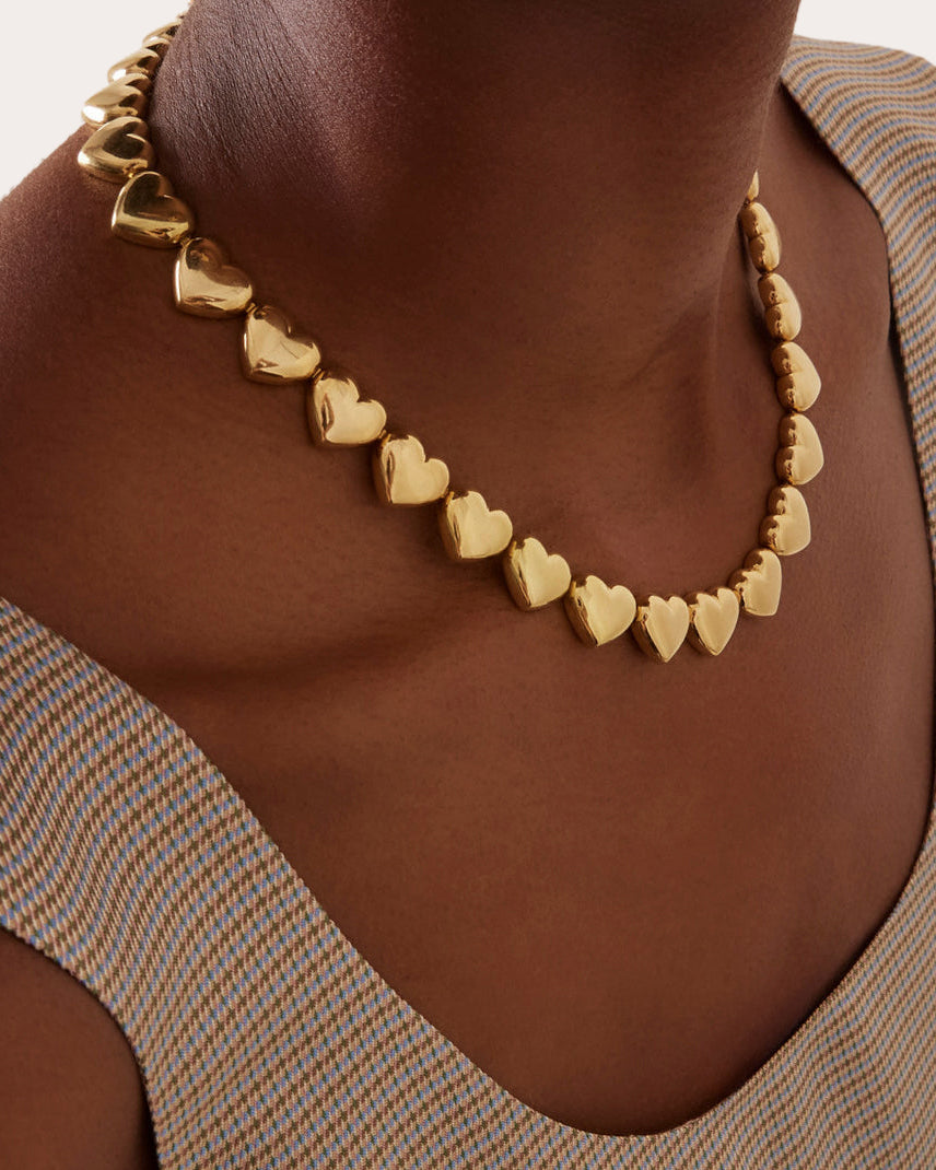 Vintage Maubossin 18k Gold Heart Collar Necklace