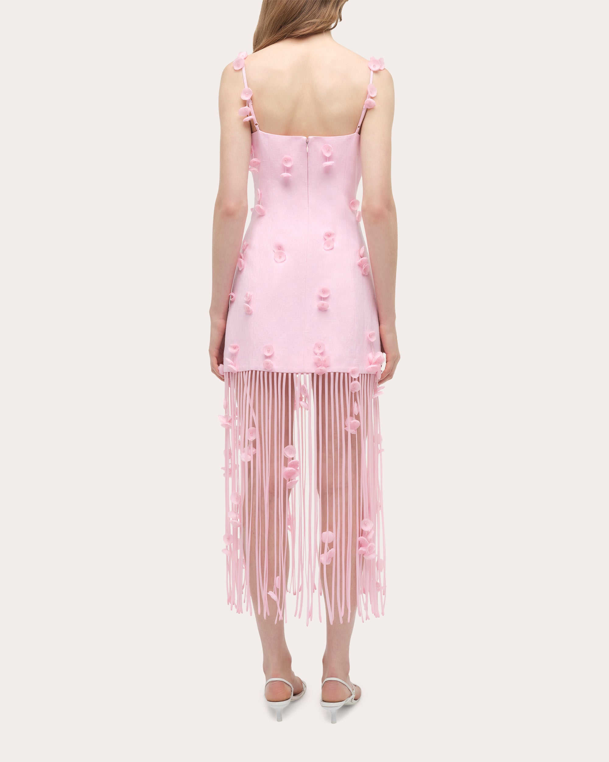 pink fringe midi dress SIMKHAI Women's Juliana Midi Dress in Tulip, Linen, Size 8