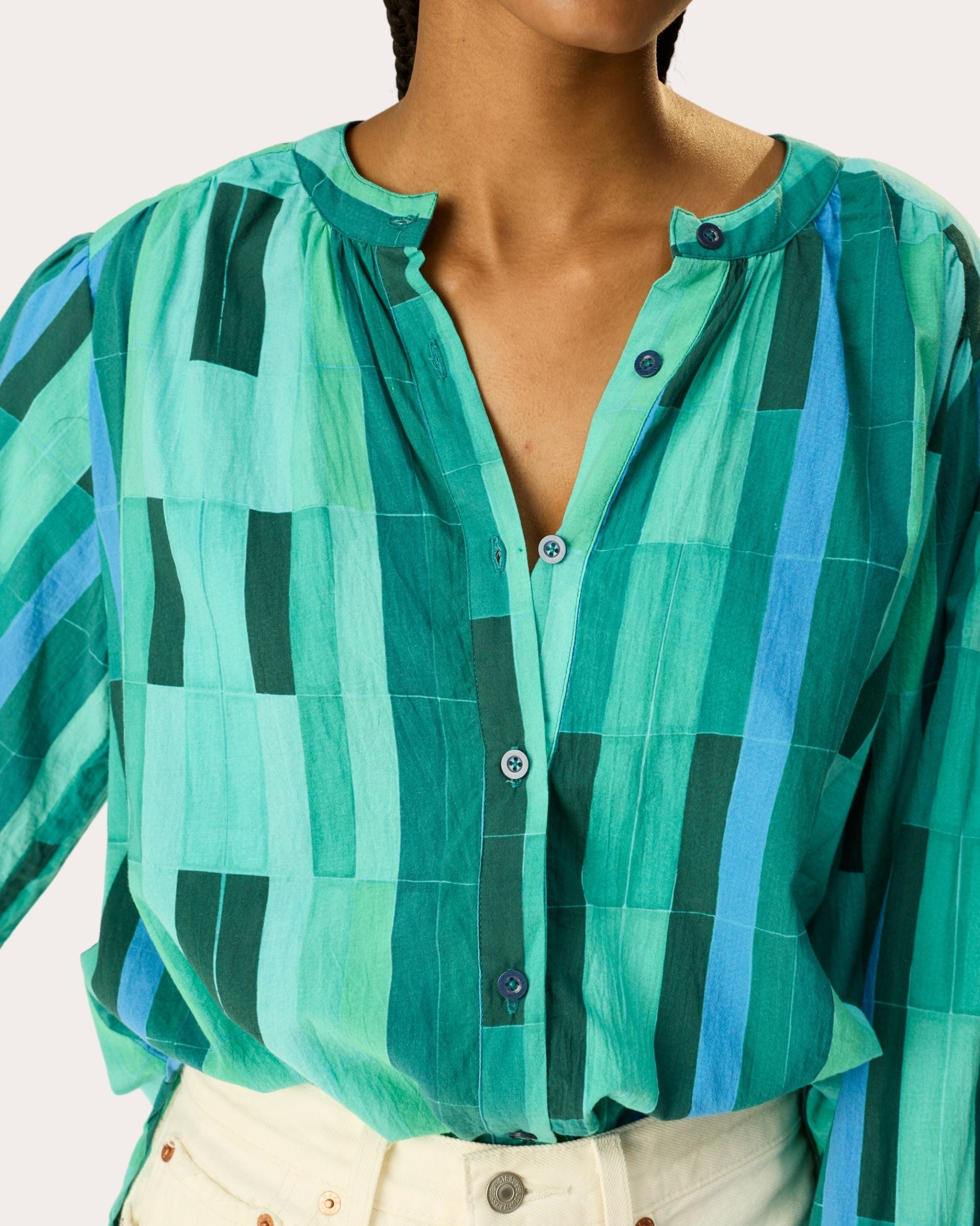 Tolan Cotton Gathered Button-Up Shirt