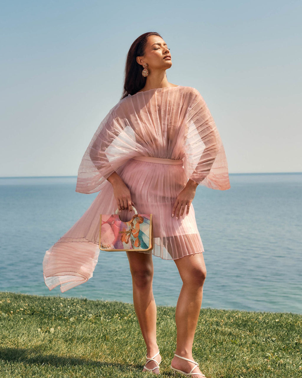 Ime Draped Pleated Organza Mini Skirt