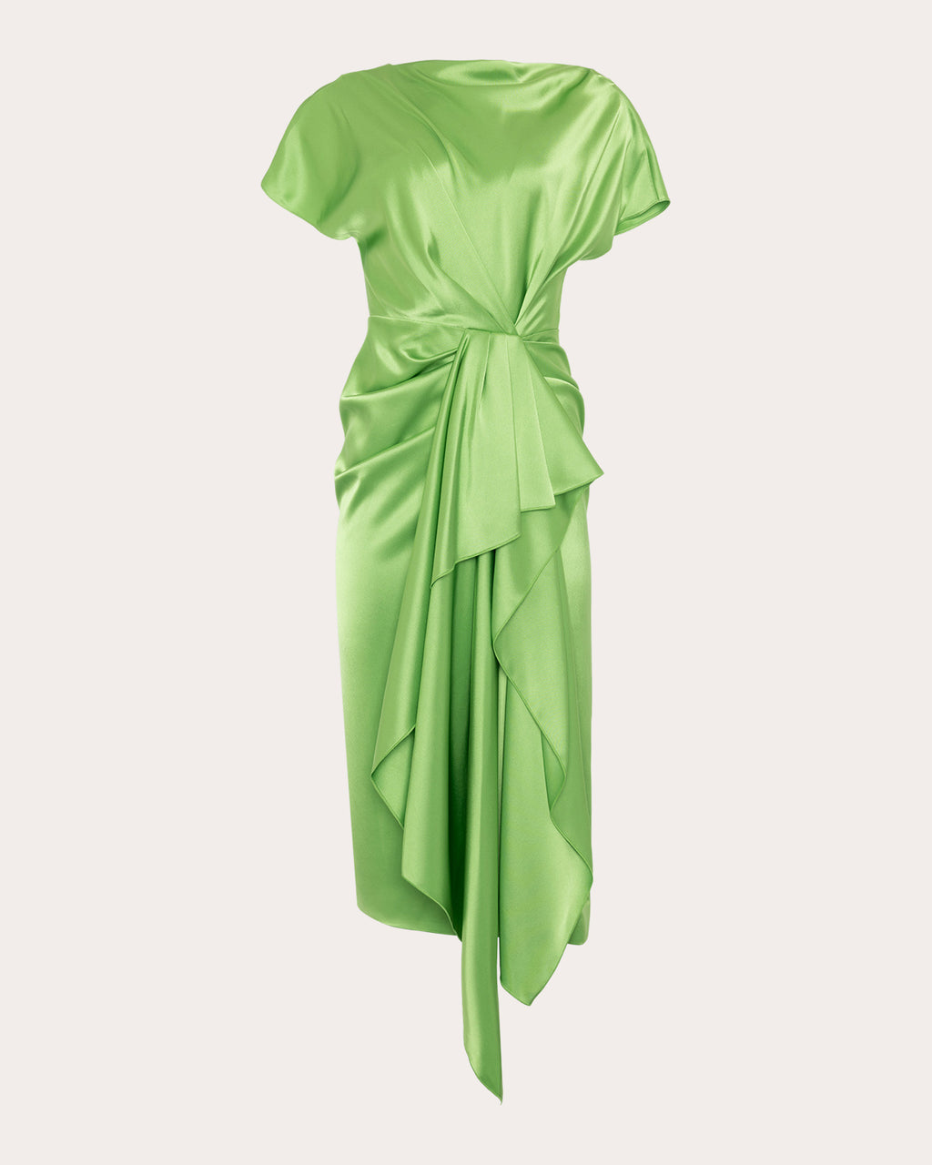 Zoa Satin Gathered Drape Midi Dress
