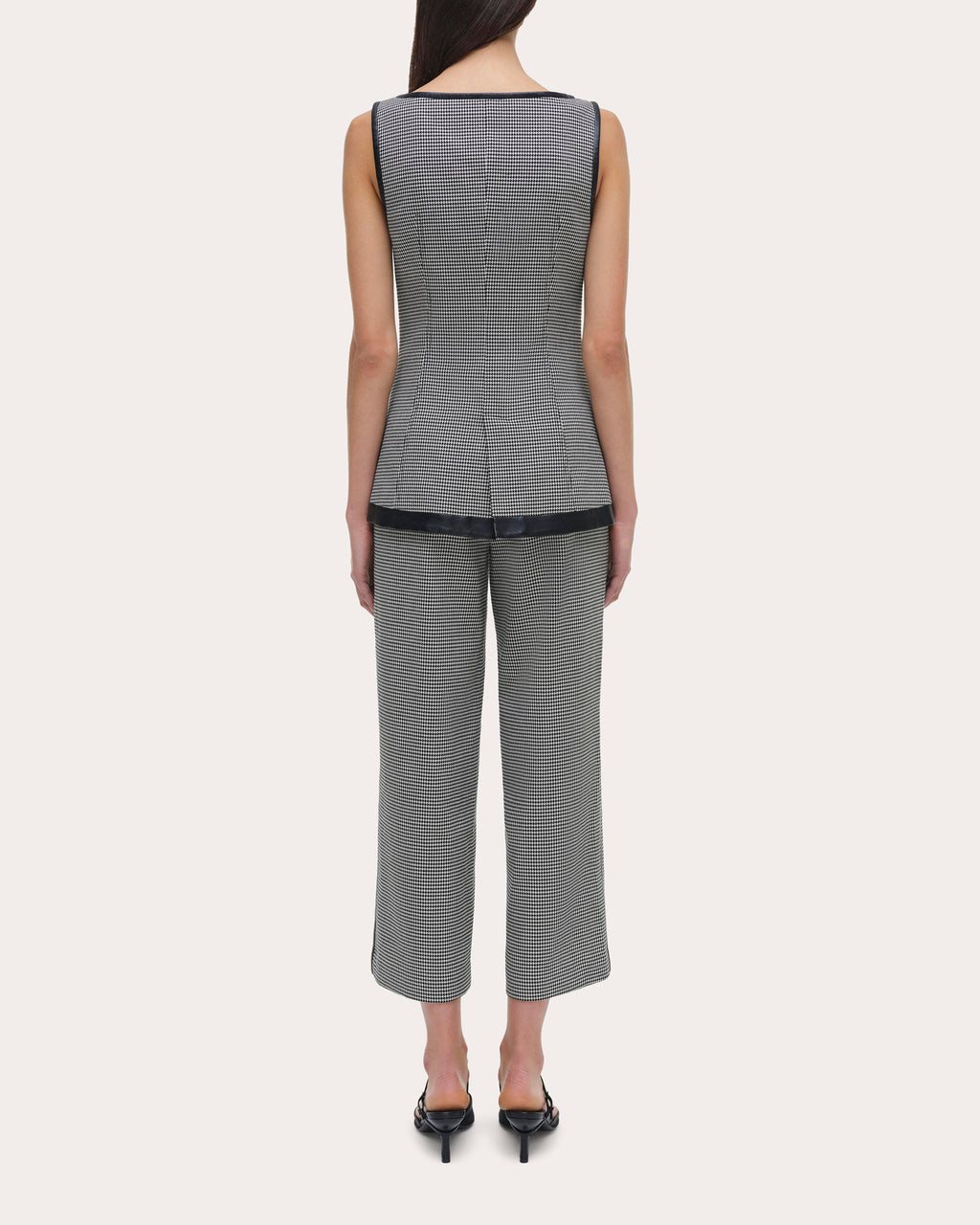 Cressida Faux Leather-Trim Houndstooth Top