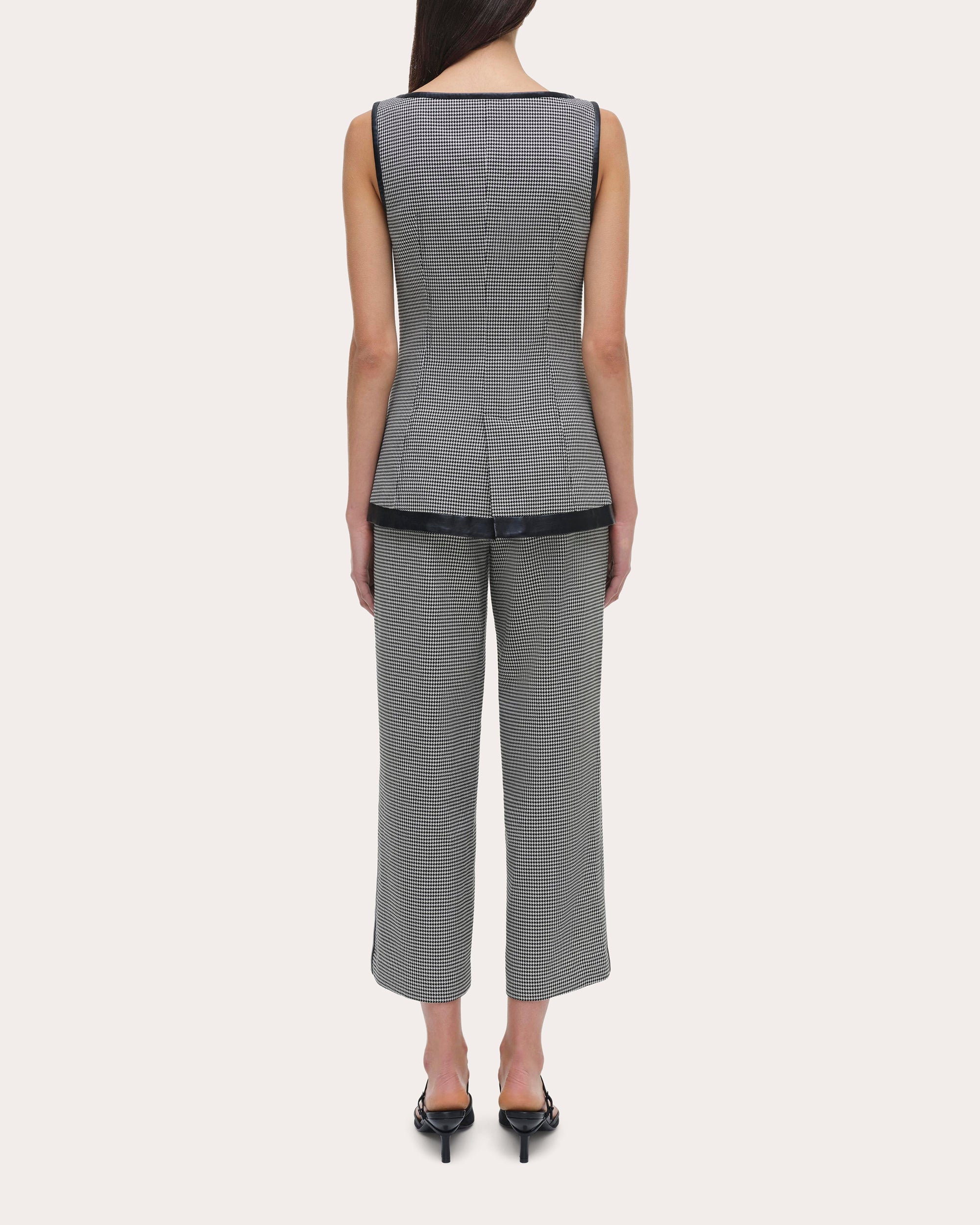 Cressida Faux Leather-Trim Houndstooth Top