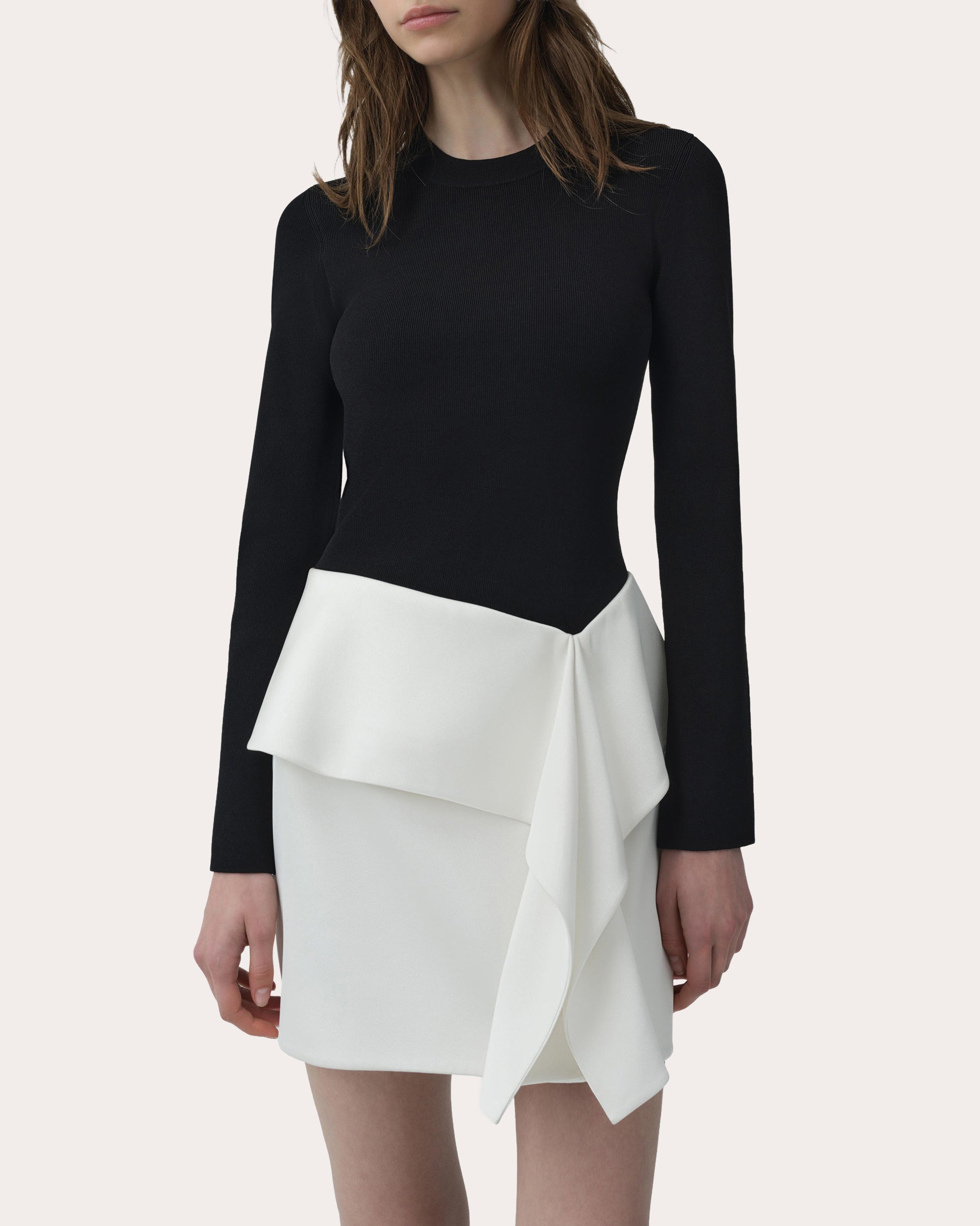 Noel Knit Twill Combo Draped Mini Dress