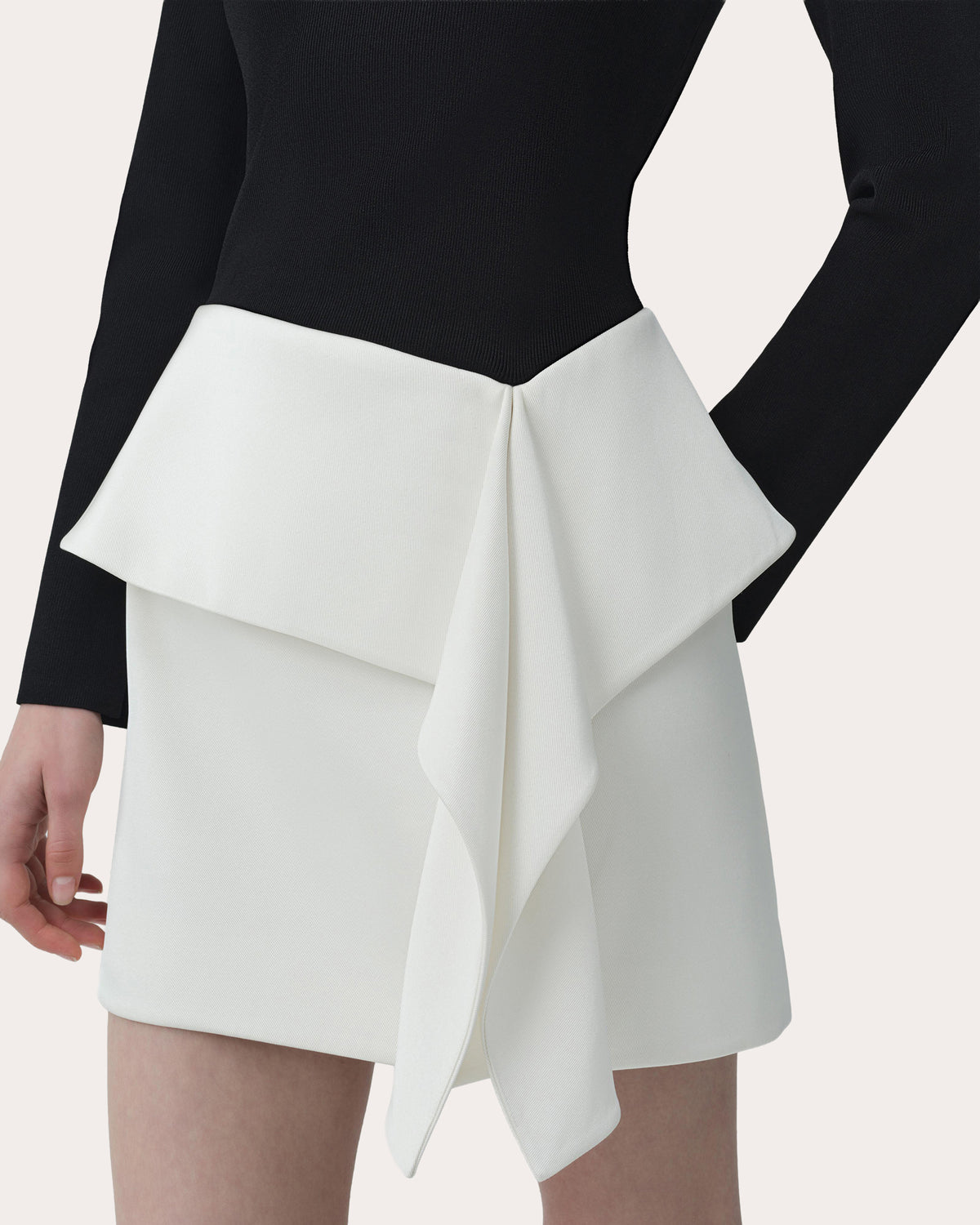 Noel Knit Twill Combo Draped Mini Dress