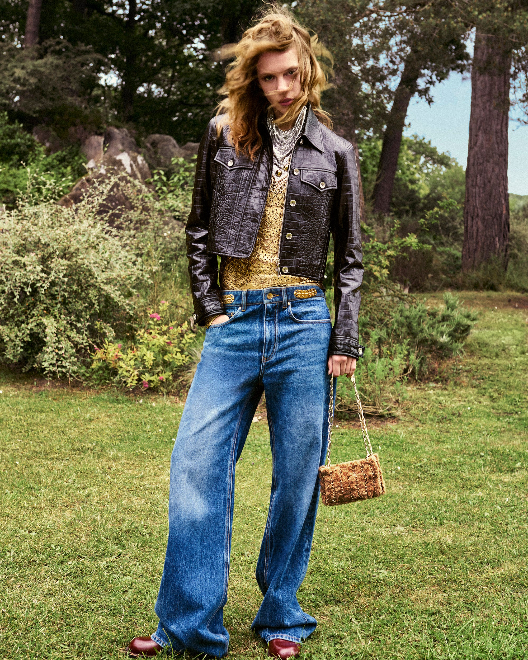 1969 Nano Embellished Leather and Shearling Shoulder Bag