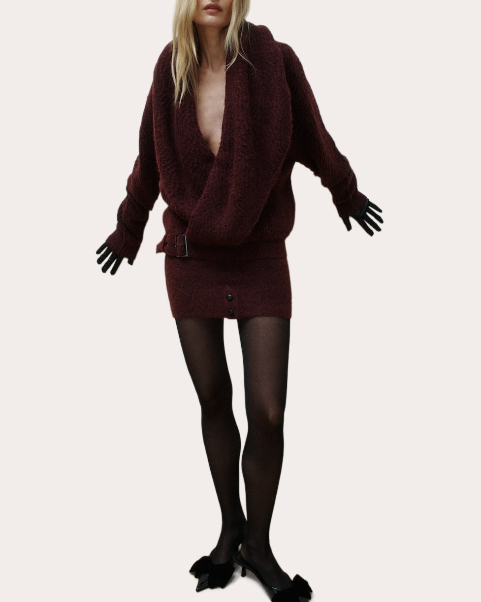 Zedry Cable Knit Belted Shawl Cardigan