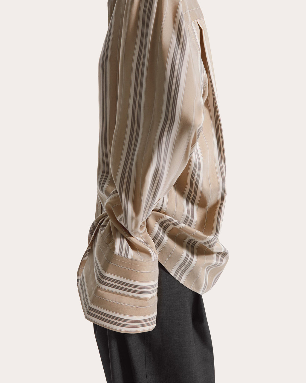 Stripe Silk Exaggerated Cuff Shirt