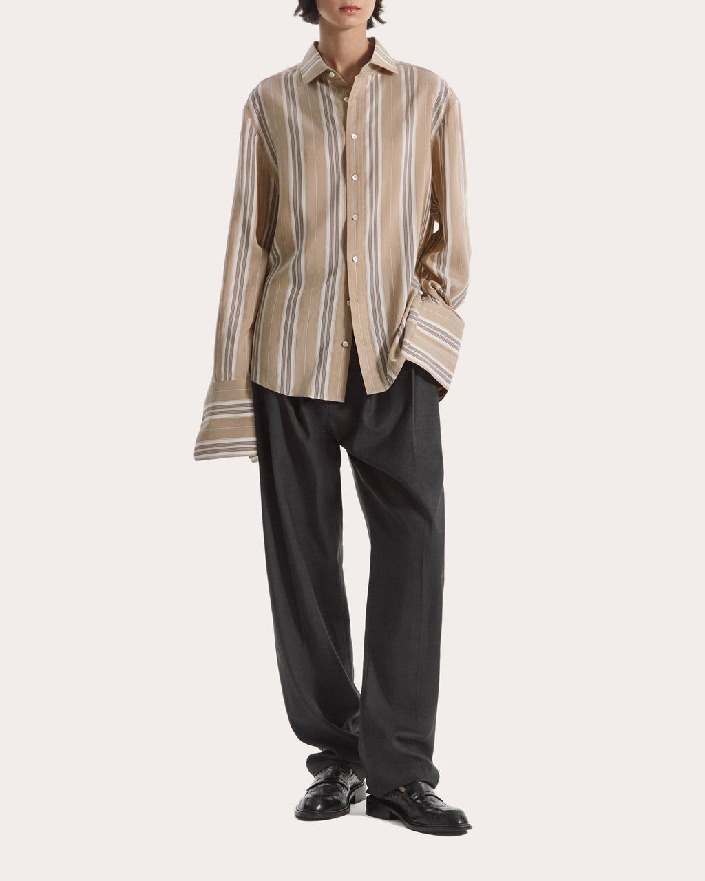 Stripe Silk Exaggerated Cuff Shirt