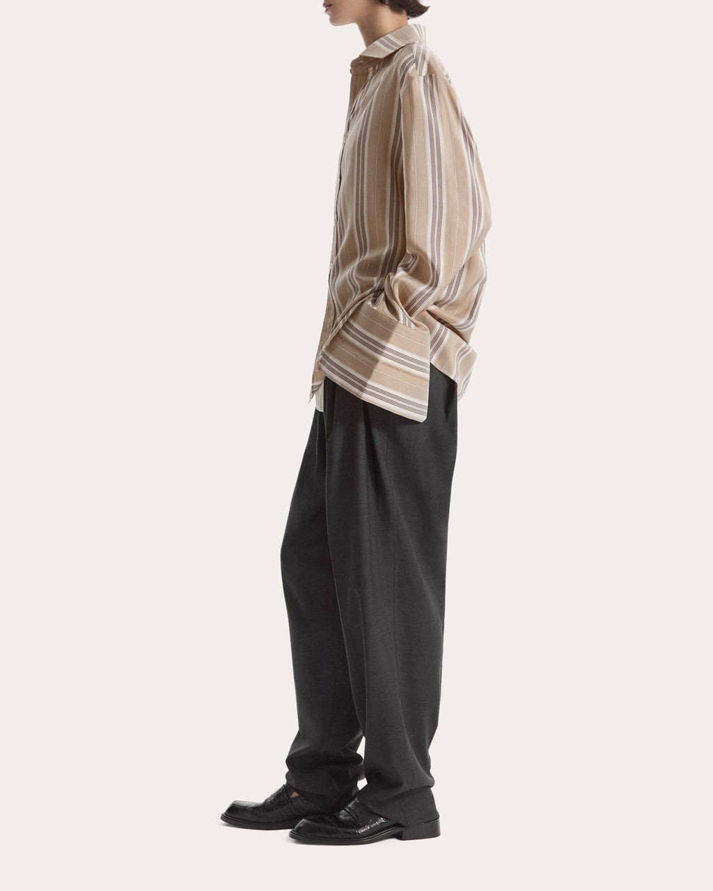 Stripe Silk Exaggerated Cuff Shirt