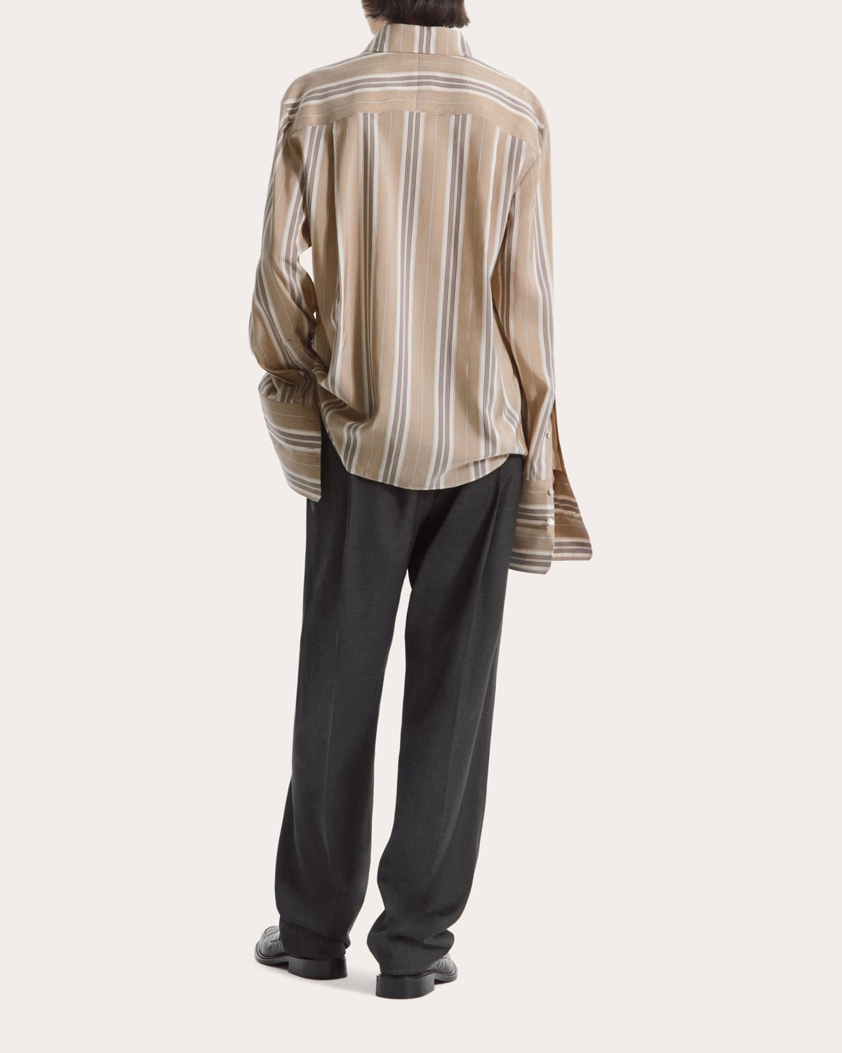 Stripe Silk Exaggerated Cuff Shirt