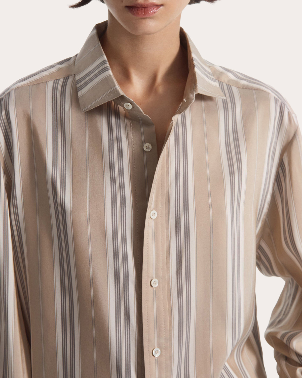Stripe Silk Exaggerated Cuff Shirt