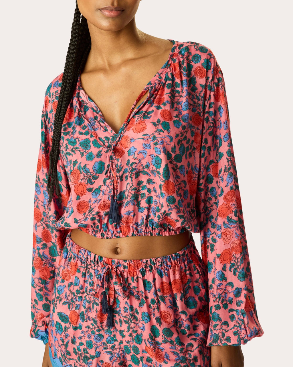 Amelia Floral Tie-Neck Crop Top