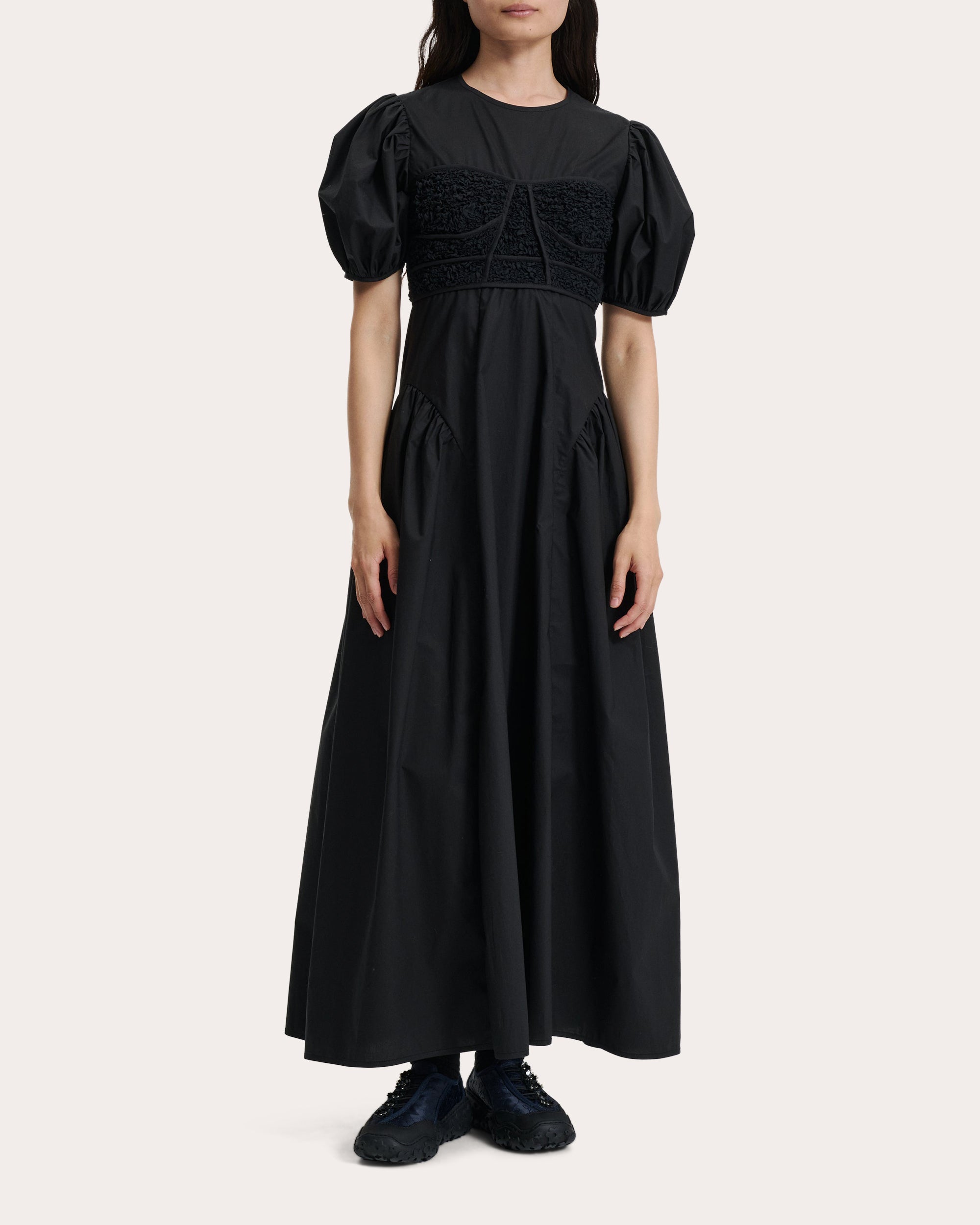 Clementine Cotton Bustier Gathered Puff-Sleeve Dress
