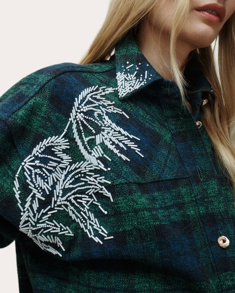 Ox Embellished Plaid High-Low Shirt
