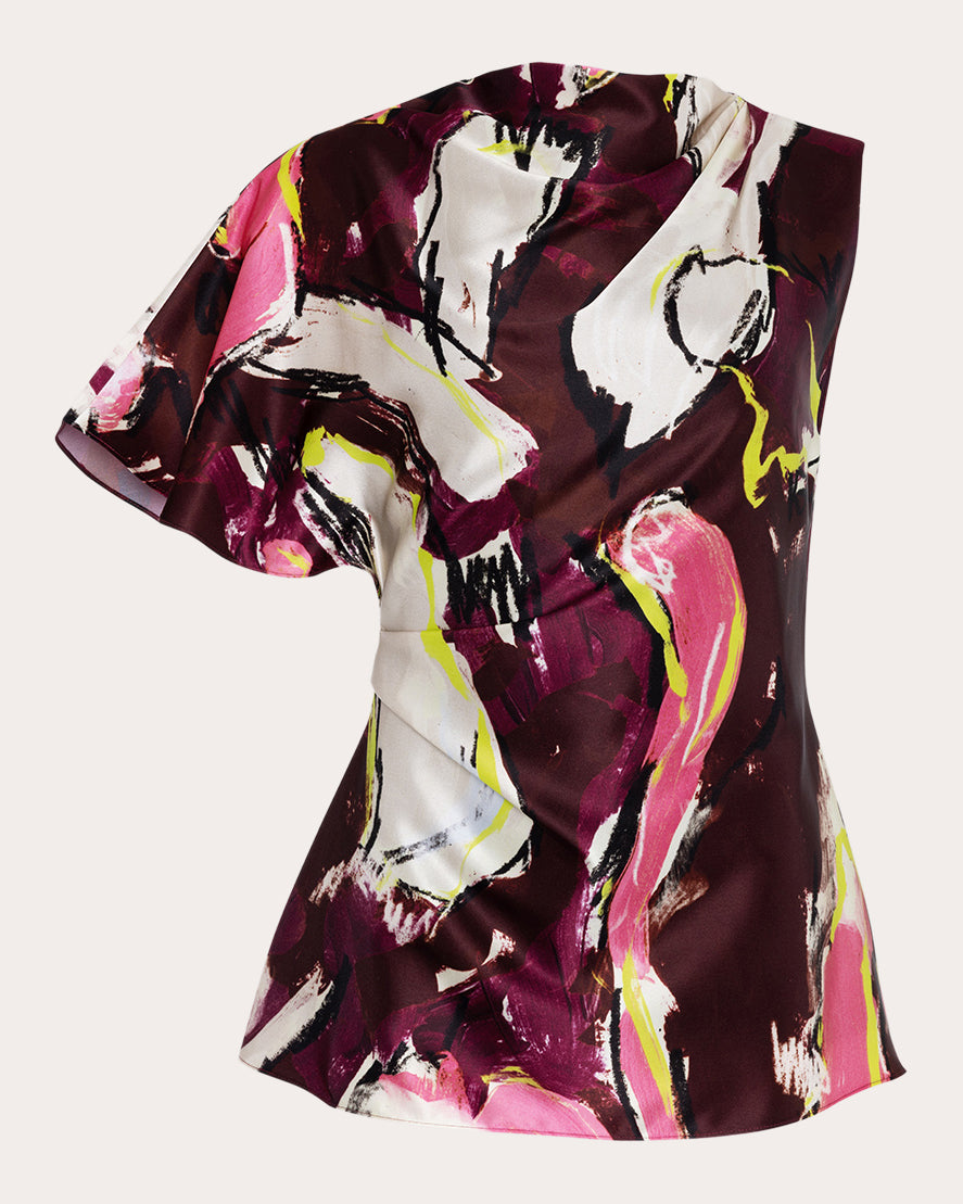 Nomi Brushstroke Satin Draped Top