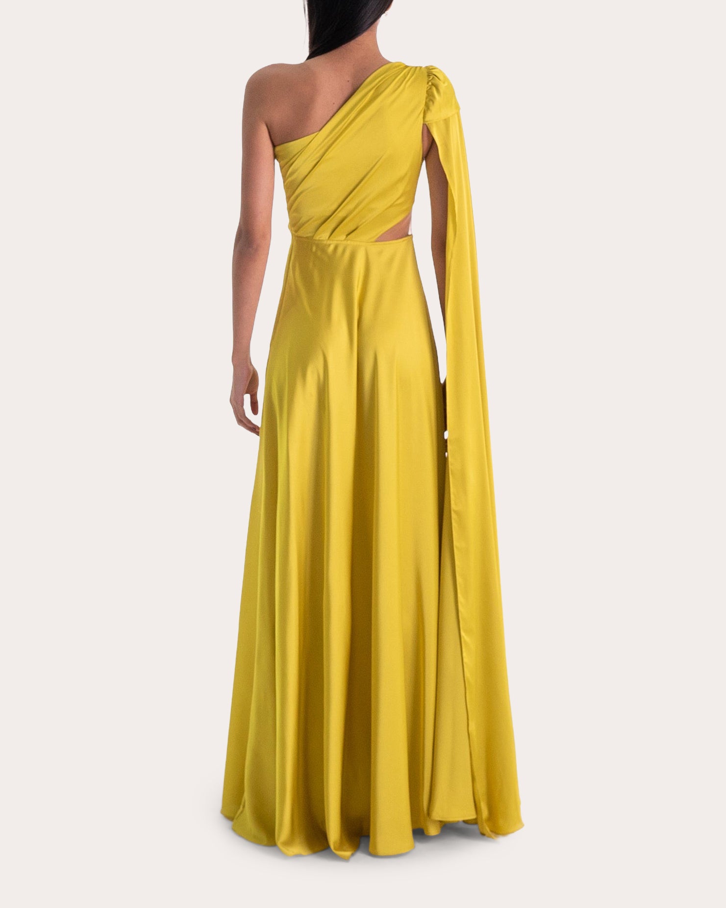 Hanah Draped Asymmetric Silk-Chiffon Cutout Gown