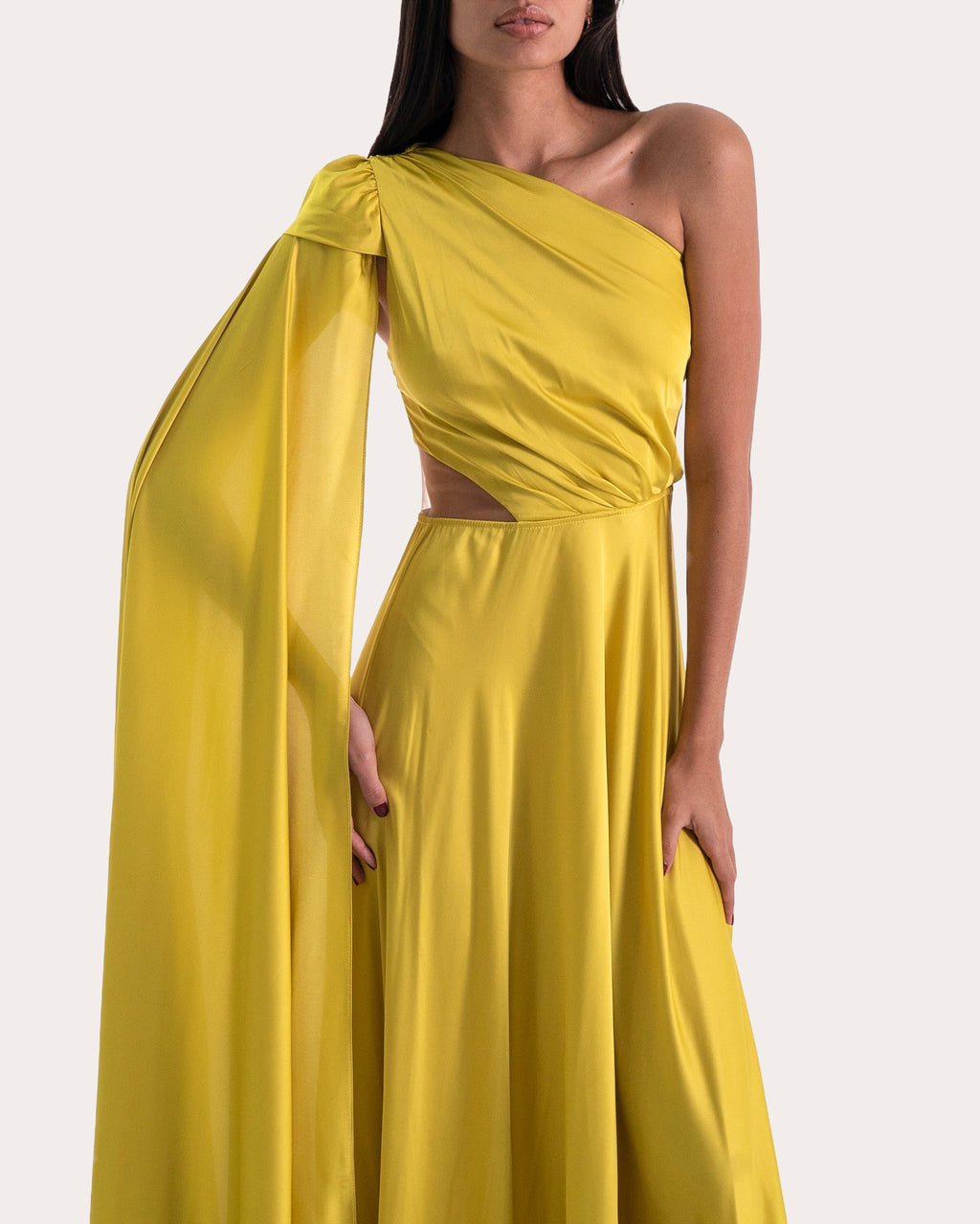 Hanah Draped Asymmetric Silk-Chiffon Cutout Gown
