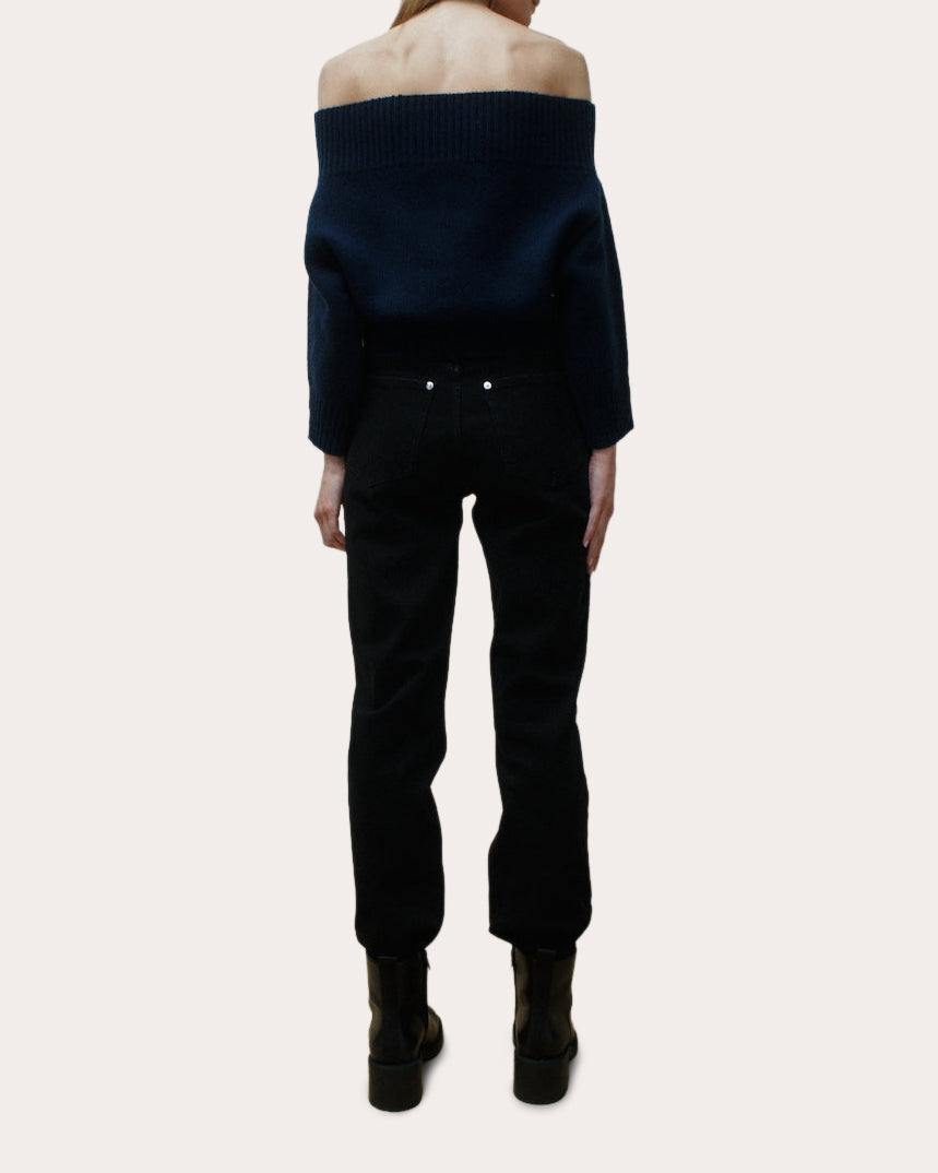 Colin Velvet Bow Off-Shoulder Sweater