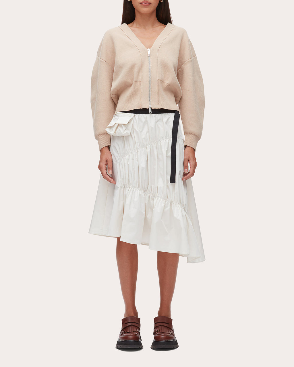 Ripstop Shirred Asymmetric Skirt
