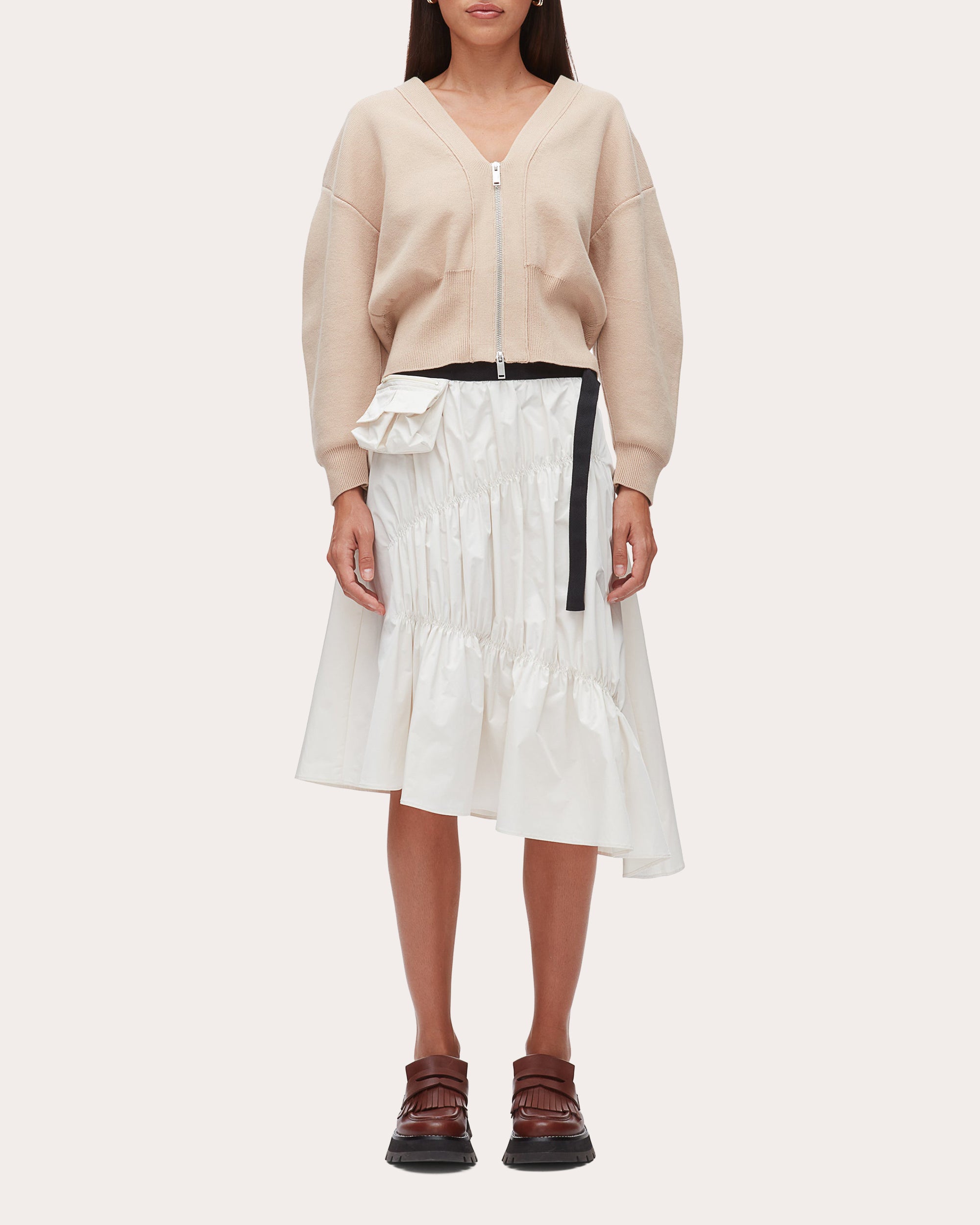 Ripstop Shirred Asymmetric Skirt