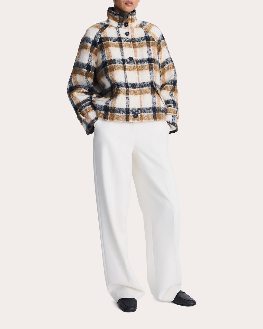 Virelle Plaid Wool Funnel Jacket