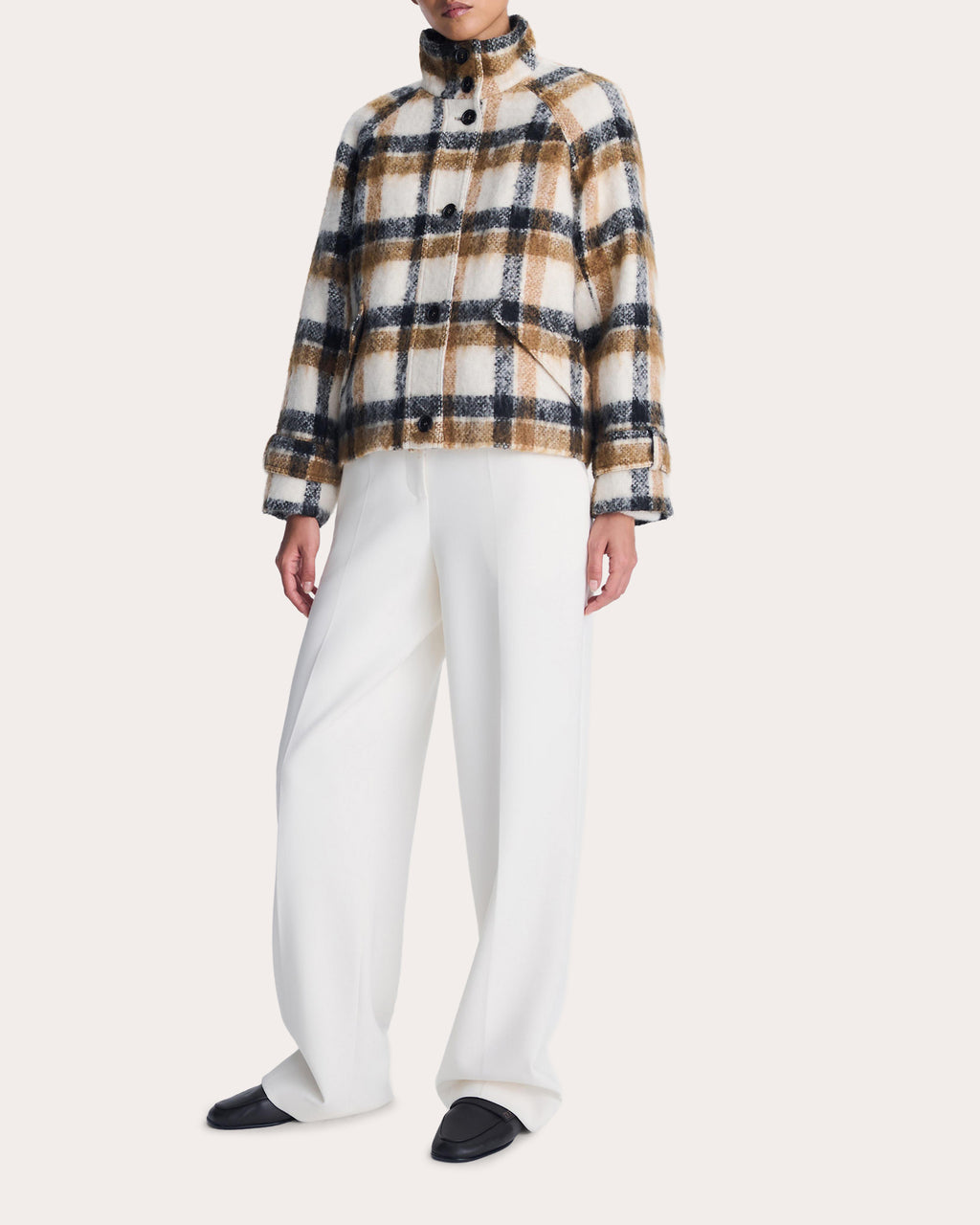 Virelle Plaid Wool Funnel Jacket