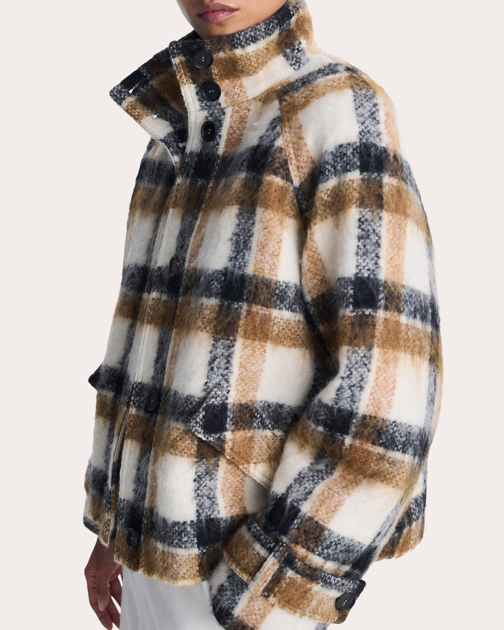 Virelle Plaid Wool Funnel Jacket