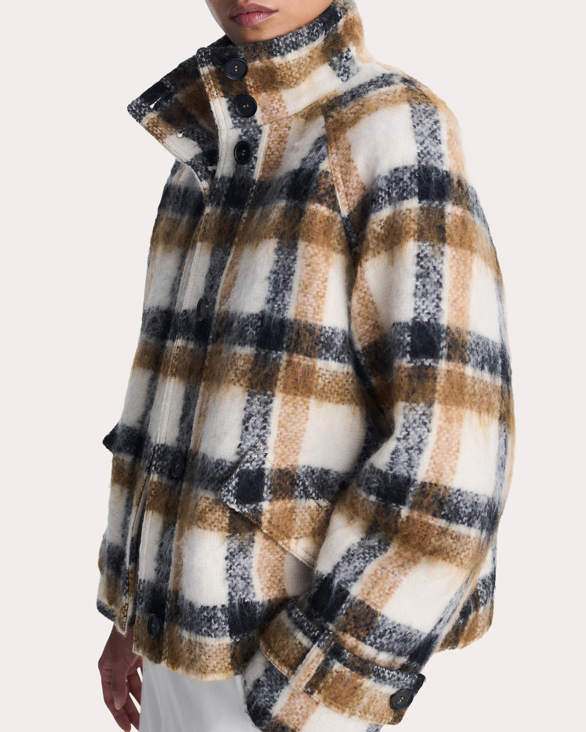 Virelle Plaid Wool Funnel Jacket