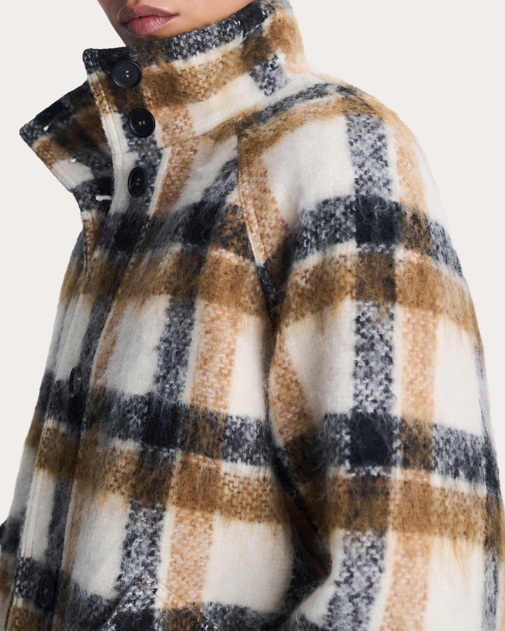 Virelle Plaid Wool Funnel Jacket