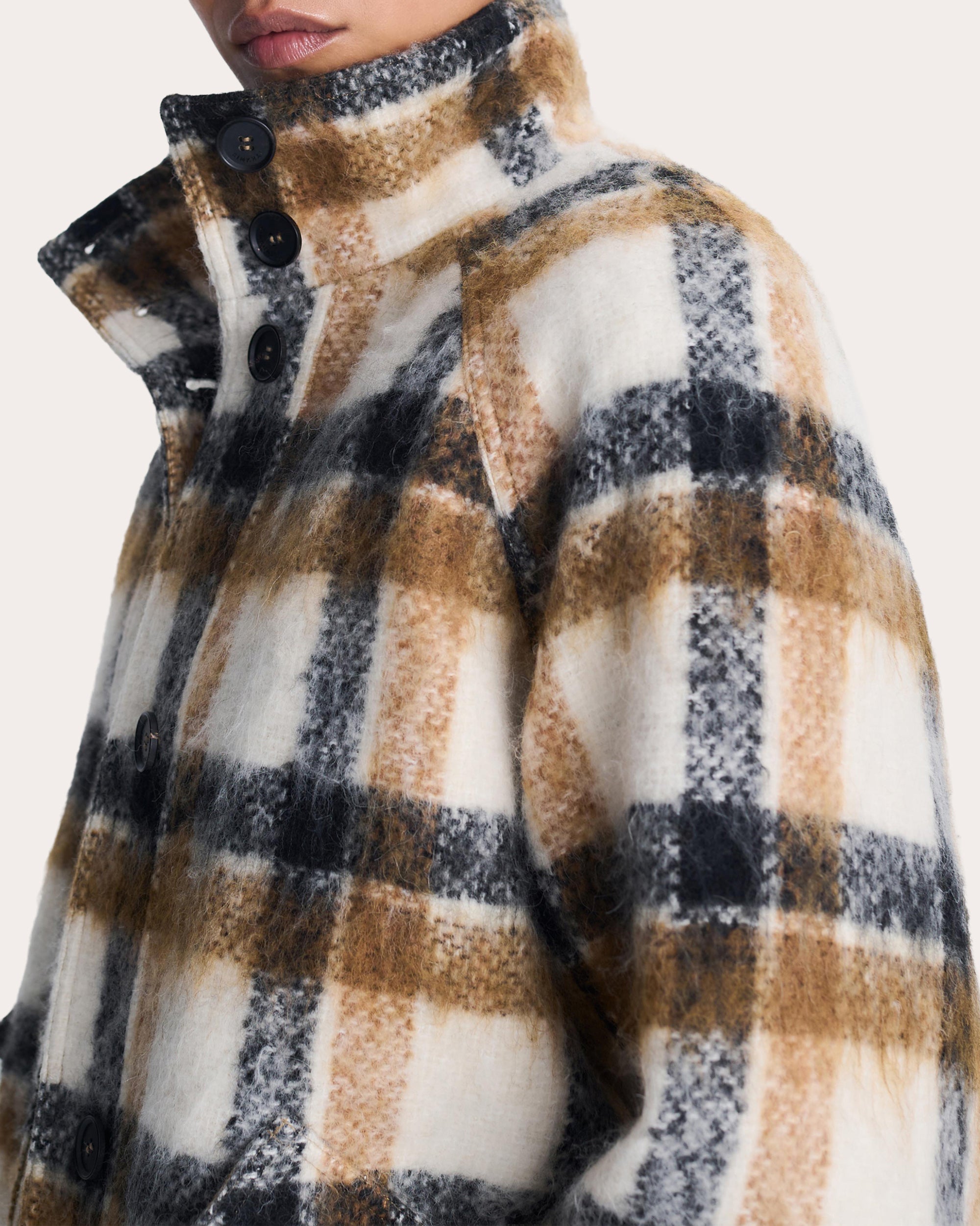 Virelle Plaid Wool Funnel Jacket