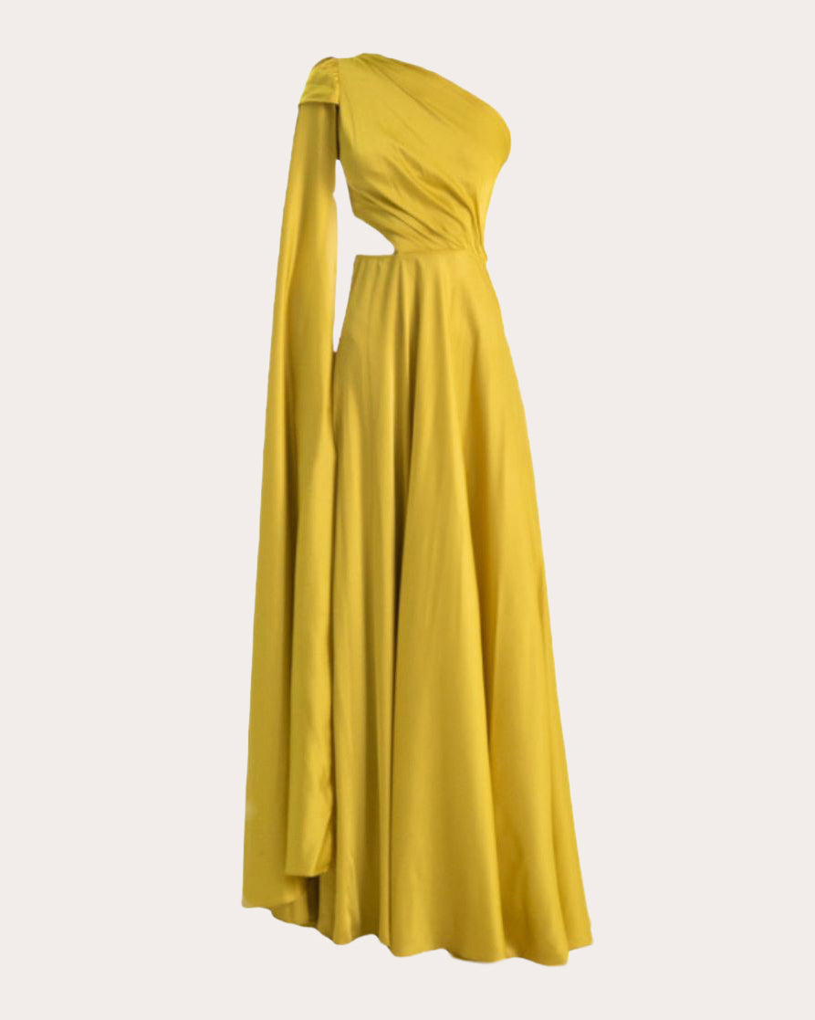 Hanah Draped Asymmetric Silk-Chiffon Cutout Gown