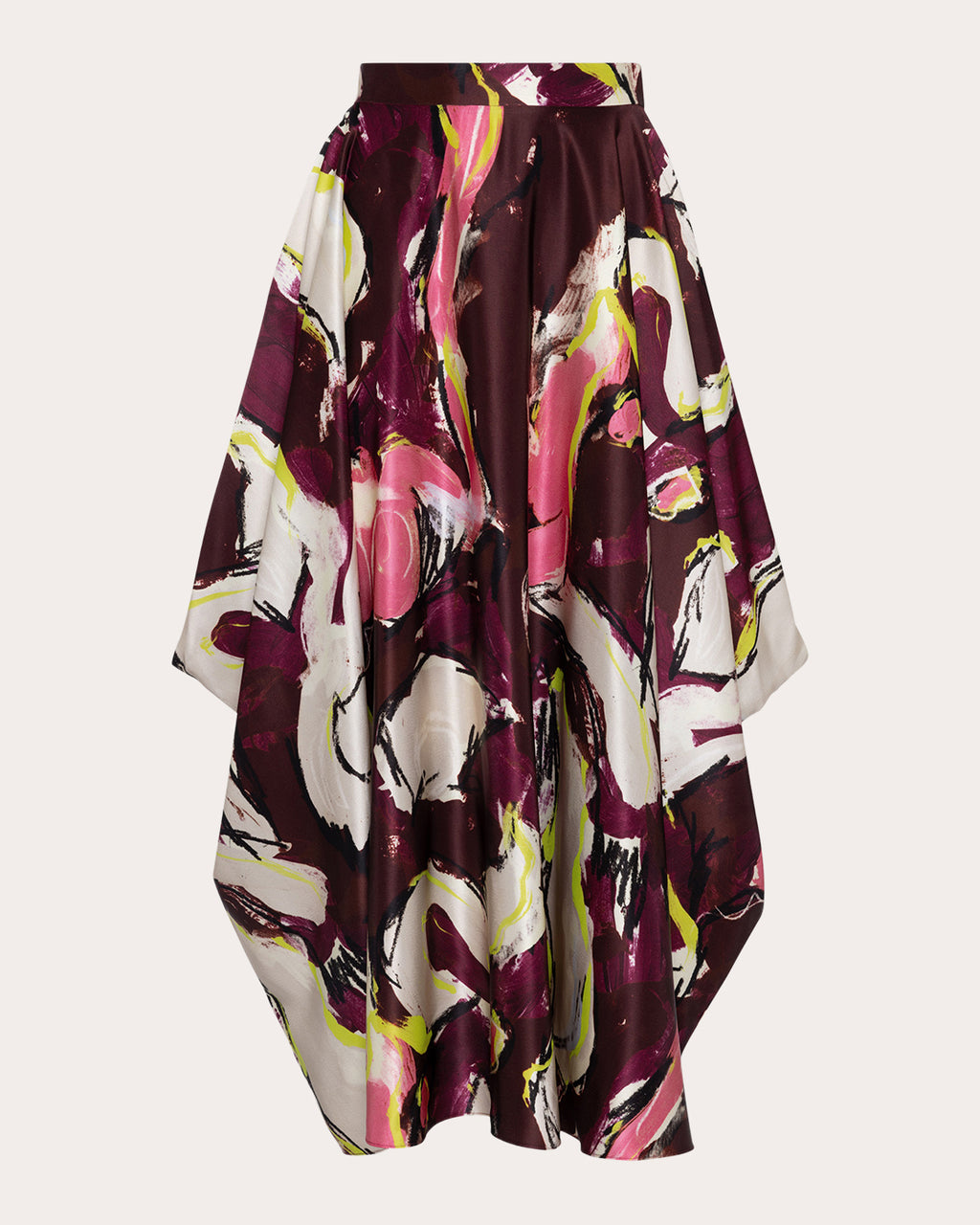 Amari Brushstroke Satin Draped Midi Skirt