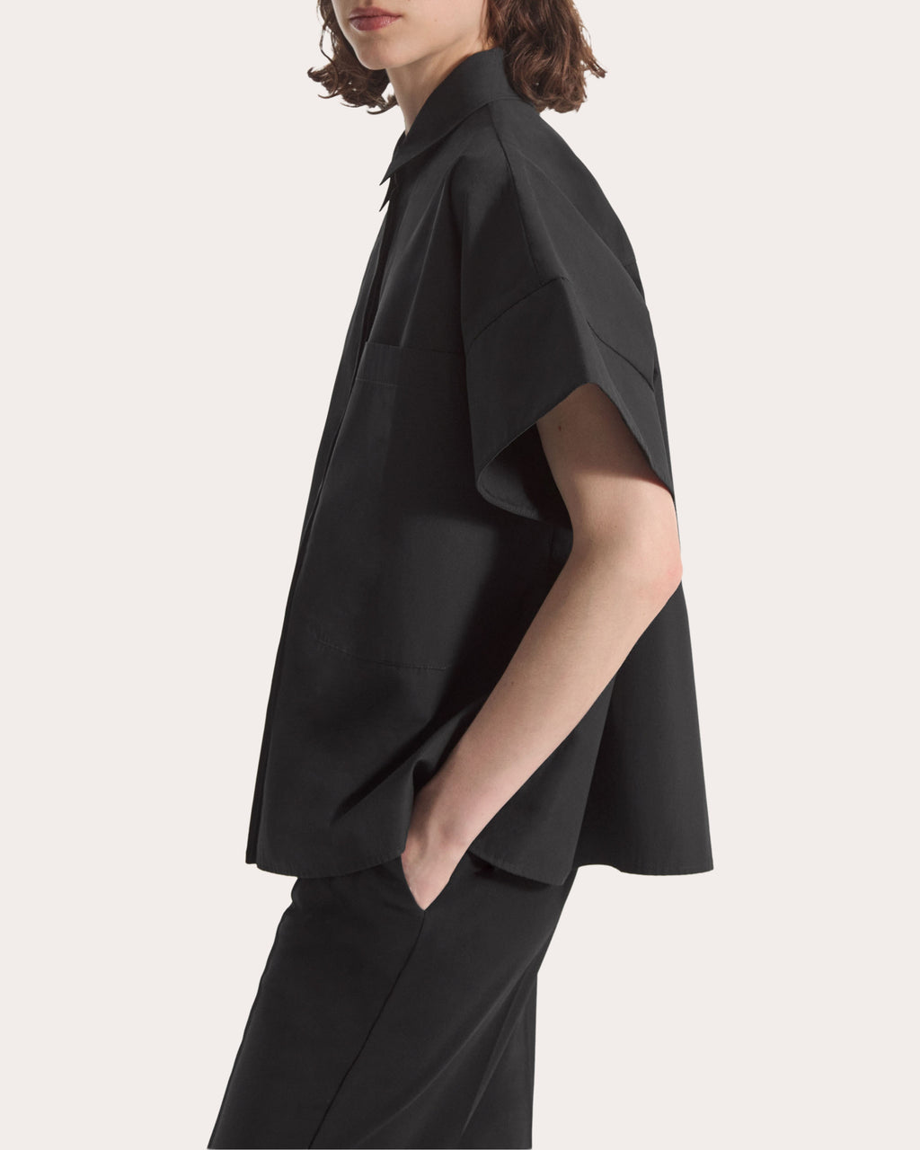 Cotton Poplin Boxy Short-Sleeve Shirt
