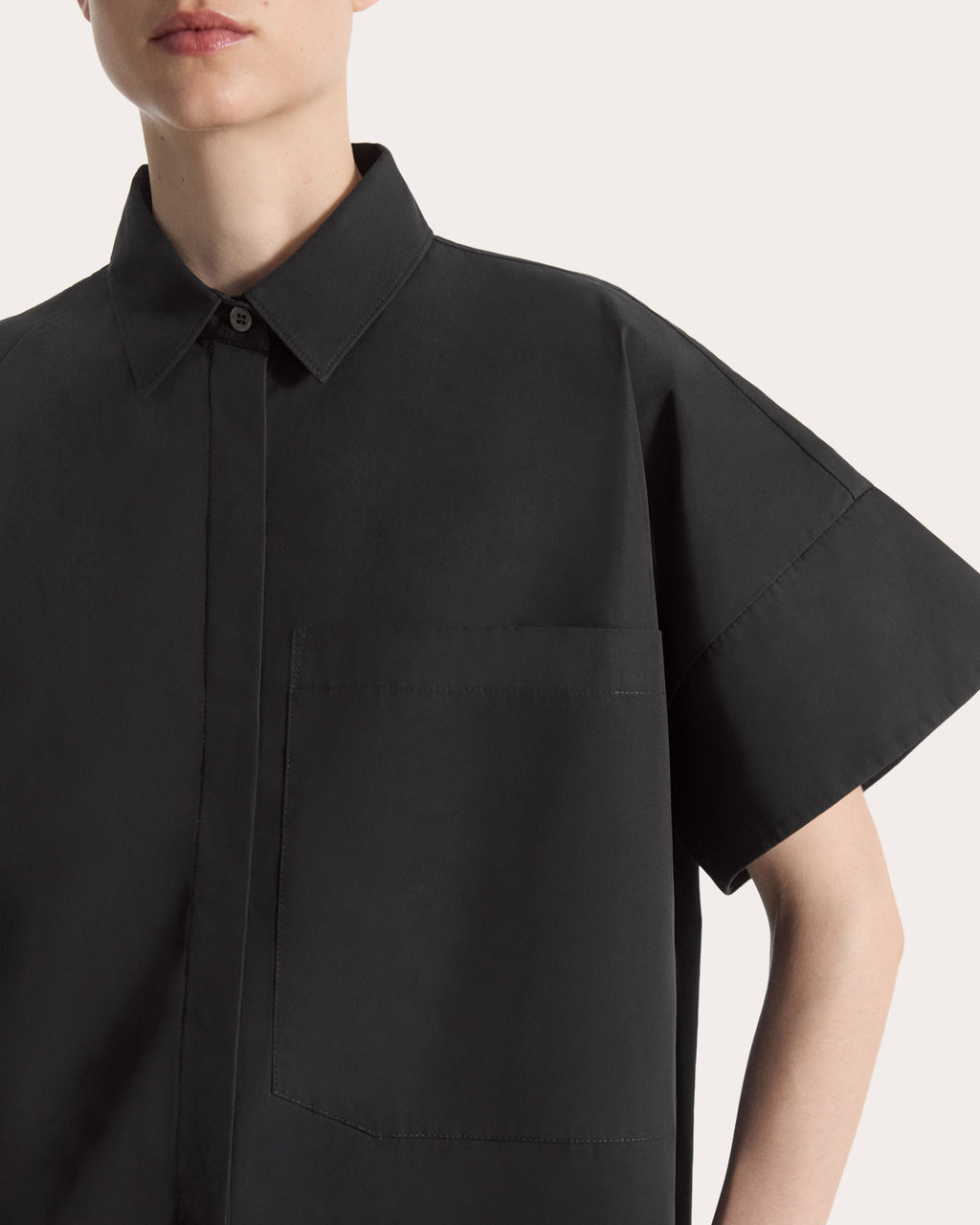 Cotton Poplin Boxy Short-Sleeve Shirt