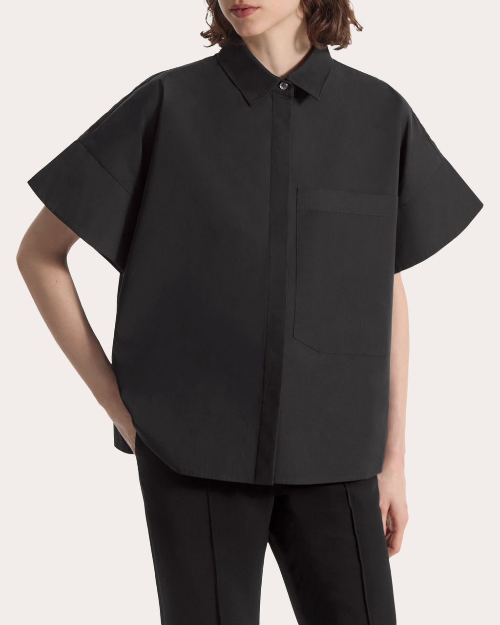 Cotton Poplin Boxy Short-Sleeve Shirt