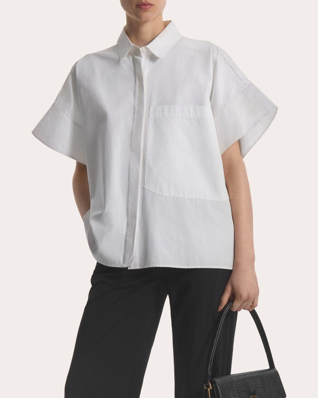 Cotton Poplin Boxy Short-Sleeve Shirt
