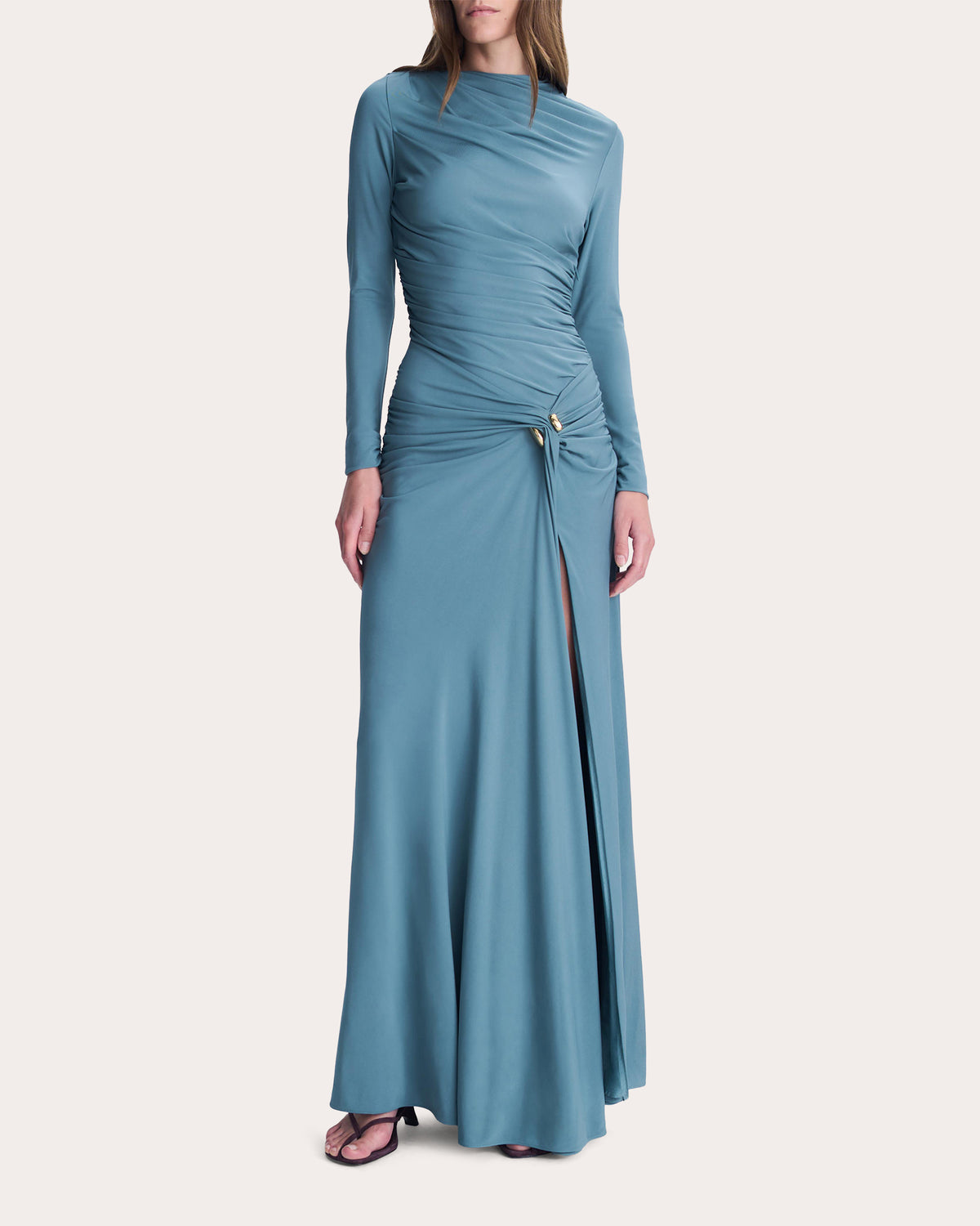 Eleanora Draped Jersey Slit Gown