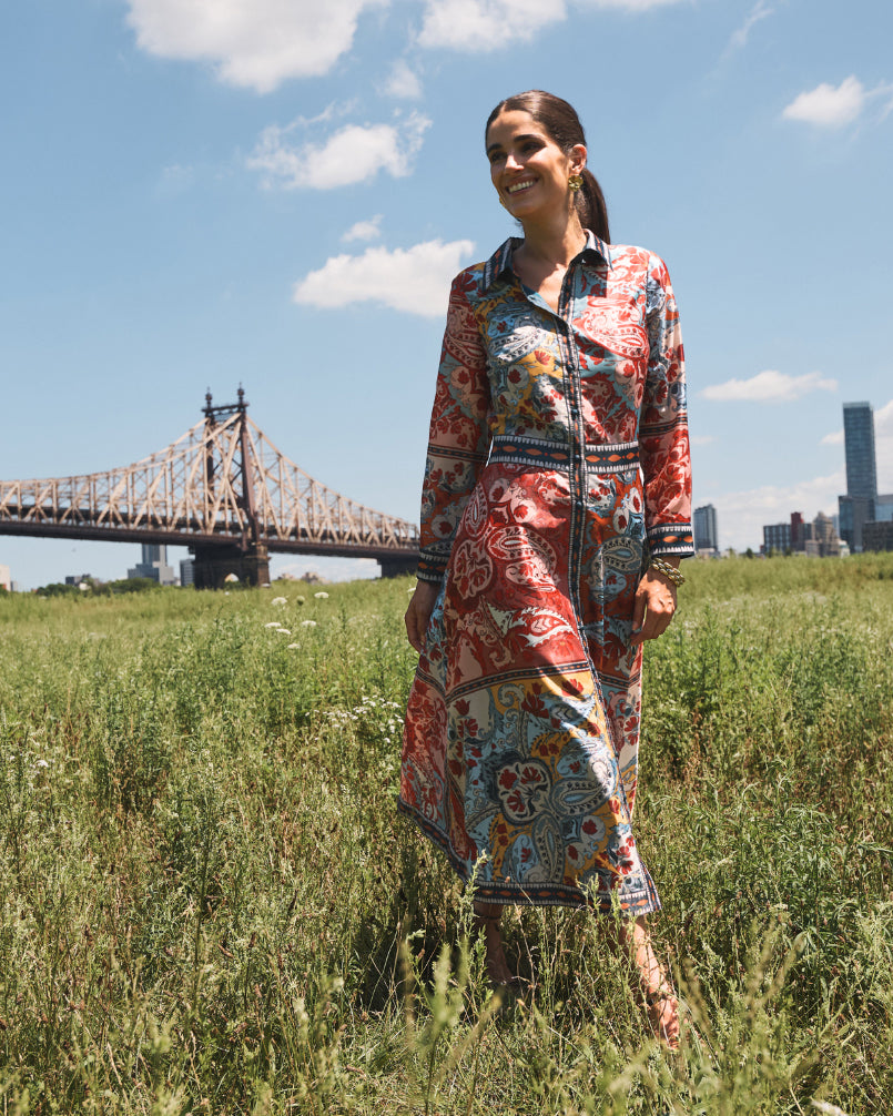Casablanca Patchwork Twill Midi Shirt Dress