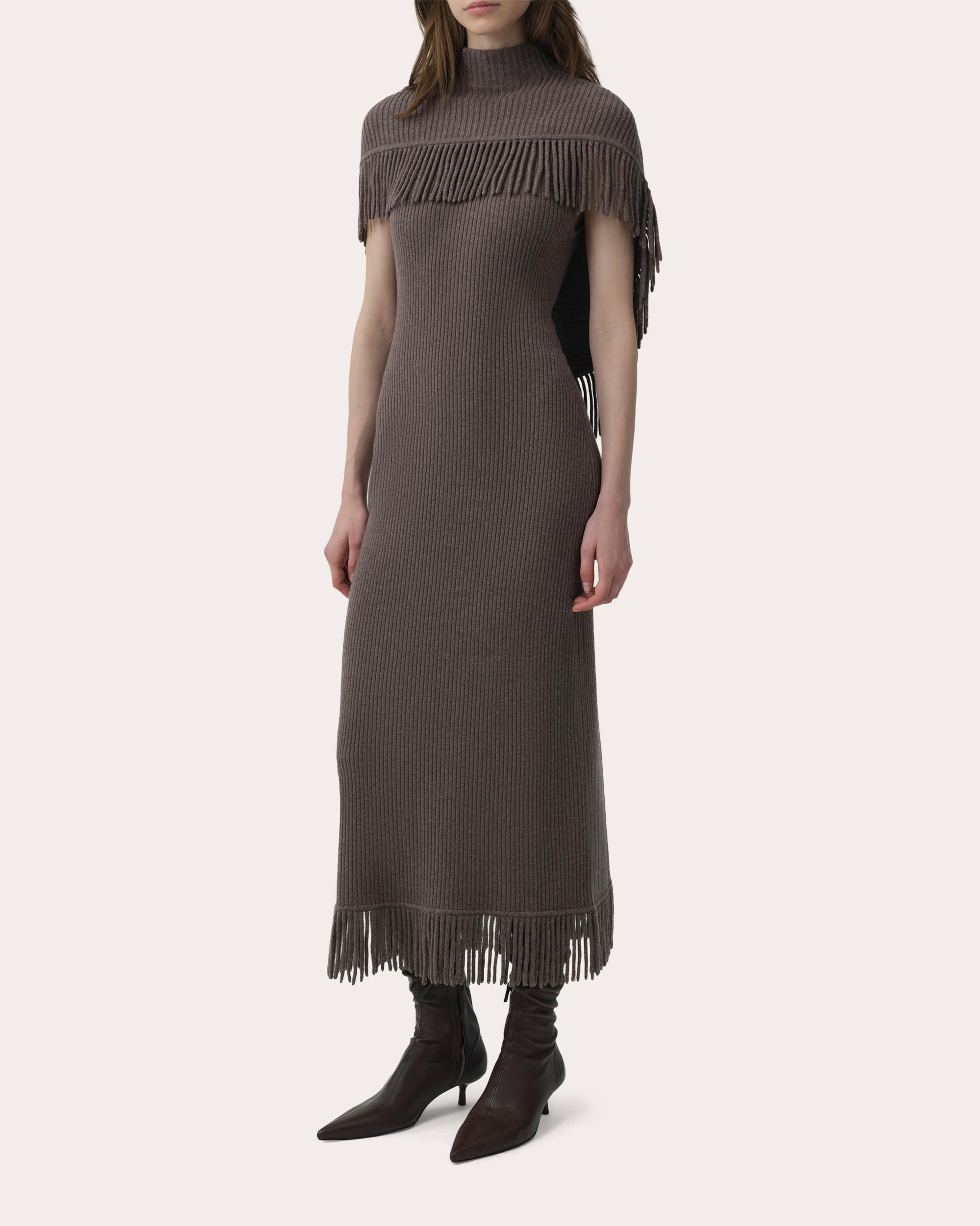 Jordan Wool Knit Fringe Midi Dress