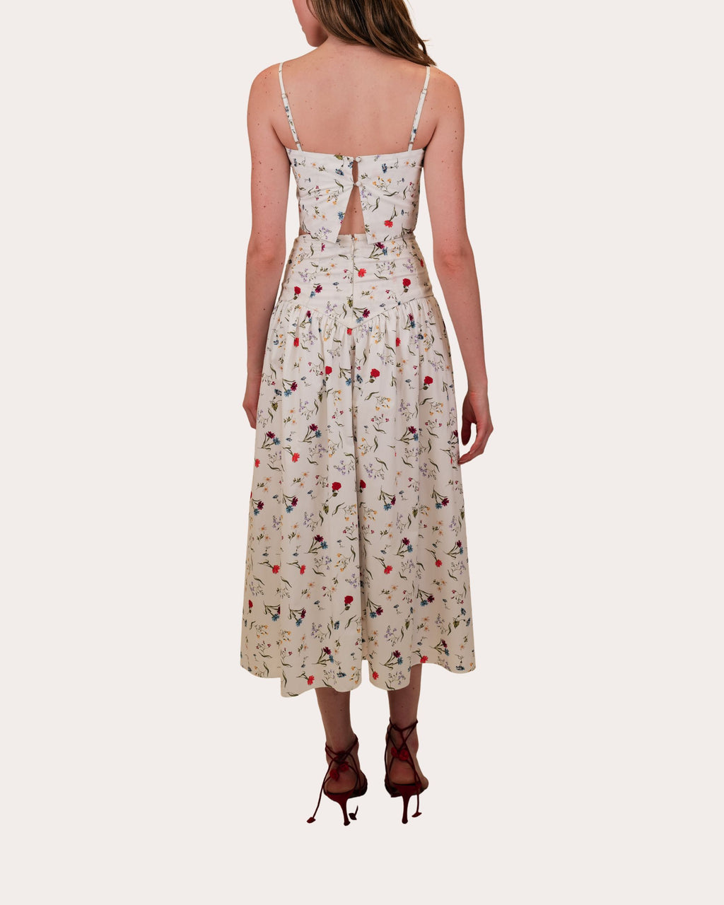 Noora Floral Cotton Poplin Gathered Midi Skirt
