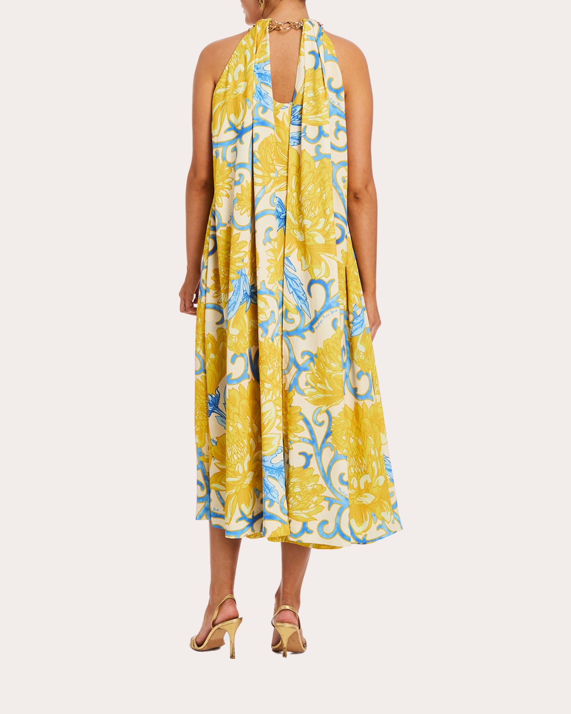 Bijou Embellished Floral Twill Midi Dress