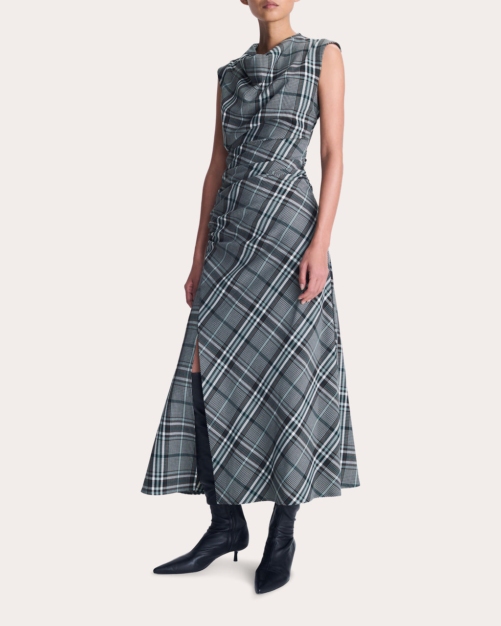 Burke Plaid Draped Midi Dress