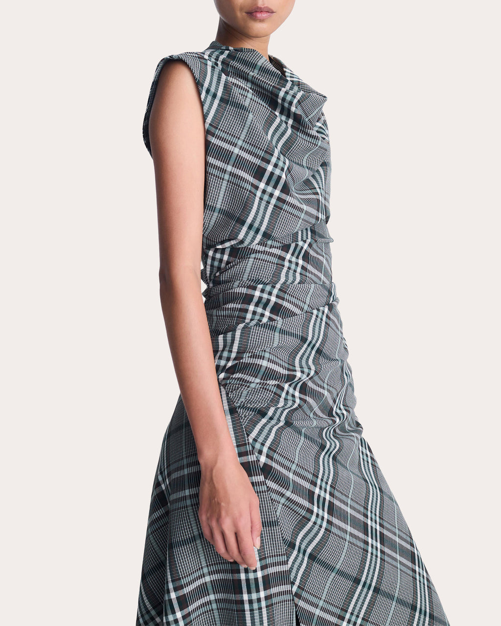 Burke Plaid Draped Midi Dress